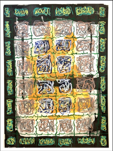 John T Adams Oil Pastels - "Asemic Borders" ink, acrylic paint and oil pastels