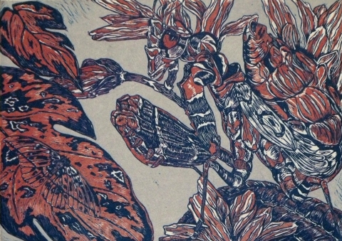 Double Blind Camouflage Series Reductive Woodcut