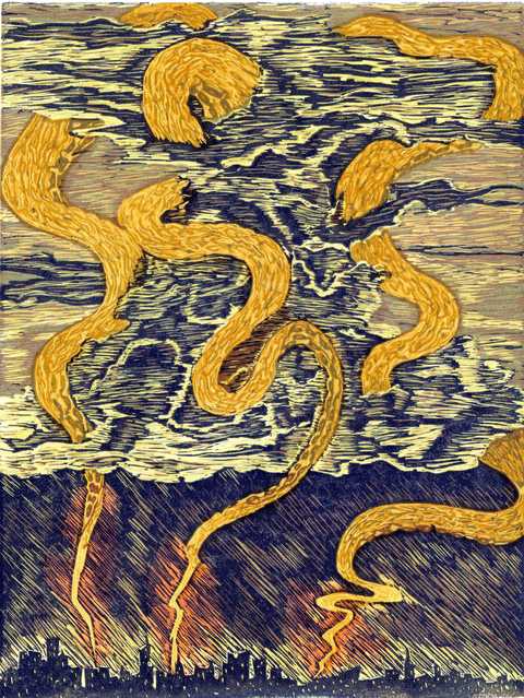 Cumulonimtapus Camouflage Series Reductive Lino cut