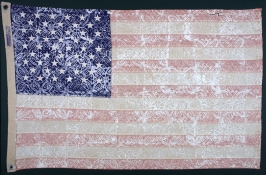 KANISHKA RAJA Selected Work 1990 - 2000 handcut woodblock print and acrylic paint on bleached flag