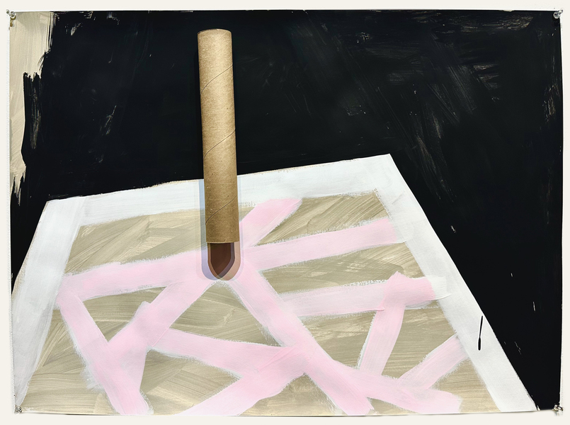 Karen Schifano New Beginnings: Paintings and Works on Paper, 2024- collage with cardboard tube, flashe on paper