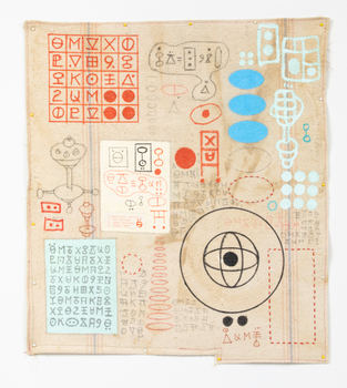 KARLA KNIGHT Navigator (2021-22) Flashe, acrylic marker, pencil, and embroidery on cotton