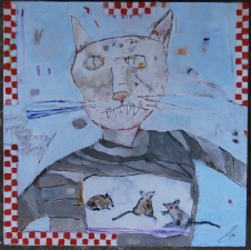 kathy beynette cats and dogs mixed media on board