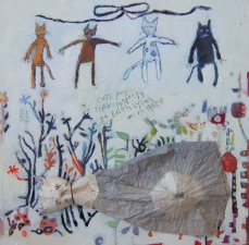 kathy beynette cats and dogs mixed media on board