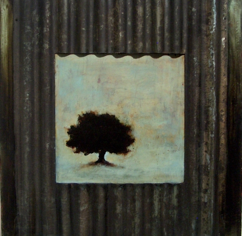 KATHY FEIGHERY Tree Series oil and metal on panel