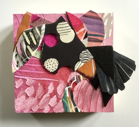 Aerial Abstract Assemblages acrylic on wood, watercolor, painted silk, canvas, paper