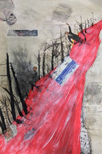 Katie Rubright The Inferno We Deserve graphite, charcoal, ink, gouache, watercolor, oil, solvent transfer and collage on paper