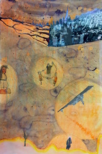Katie Rubright The Inferno We Deserve graphite, pastel, charcoal, ink, gouache, watercolor, oil, solvent transfer and collage on paper