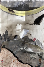 Katie Rubright The Inferno We Deserve graphite, charcoal, ink, gouache, watercolor, solvent transfer and collage on paper