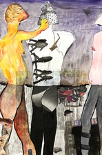 Katie Rubright The Inferno We Deserve graphite, charcoal, ink, gouache, watercolor, oil, solvent transfer and collage on paper