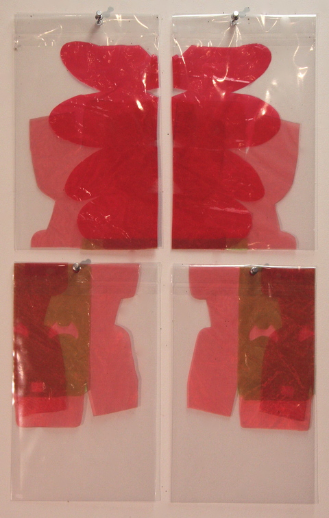 Katherine Powers Collage in Bags plastic and fabric in acetate bag, grommets