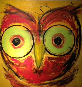 Kathy Cotter OWLS mixed media/wax
