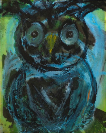 Kathy Cotter OWLS encaustic