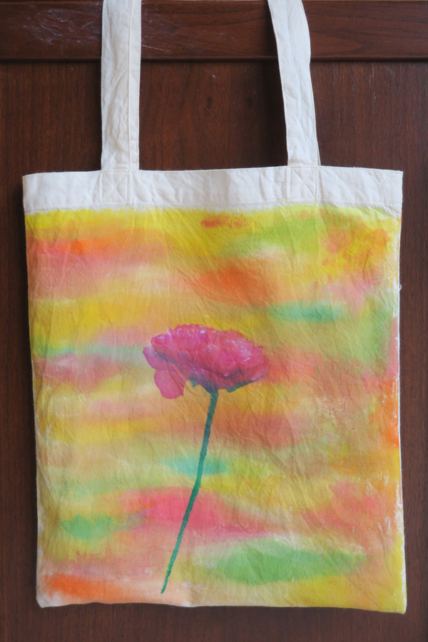 Keisuke Eguchi Painting Everyday Life scenes acrylic on tote bag