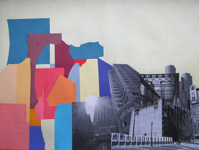 Keisuke Eguchi Painting Cityscape acrylic and collage on paper