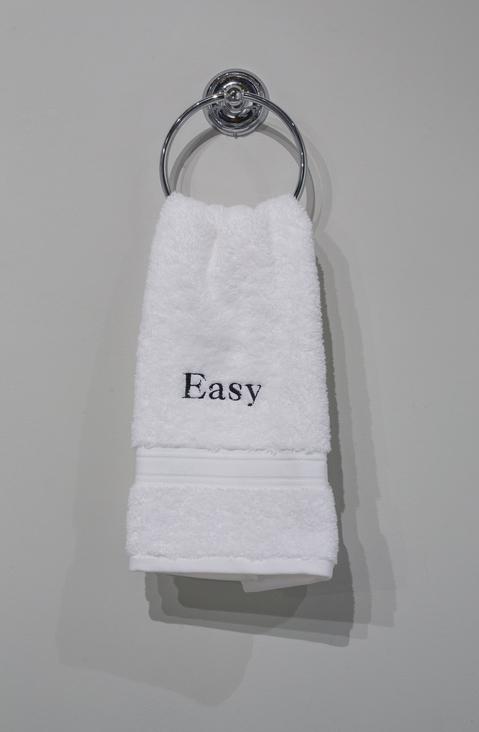 Kelcy Chase Folsom Archive embroidered Land's End hand towel, chromed steel towel holder