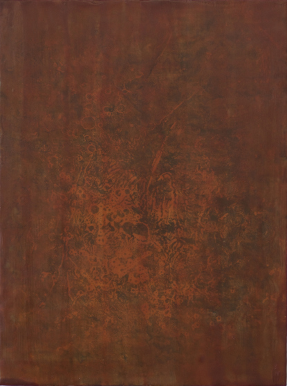  smoke and rust wax, resin, pigment, rust on birch panel