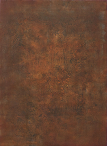  smoke and rust wax, resin, pigment, rust on birch panel