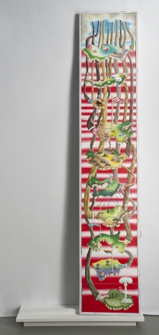 "Chunk" As High As Heaven Acrylic, ink, gouache, papier mâché on canvas