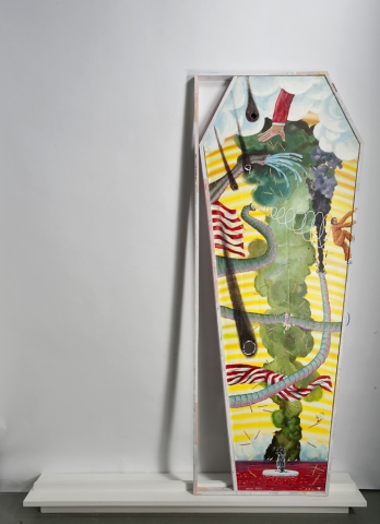 "Strike Anywhere" As High As Heaven Acrylic, ink, gouache, papier mâché, plastic on canvas