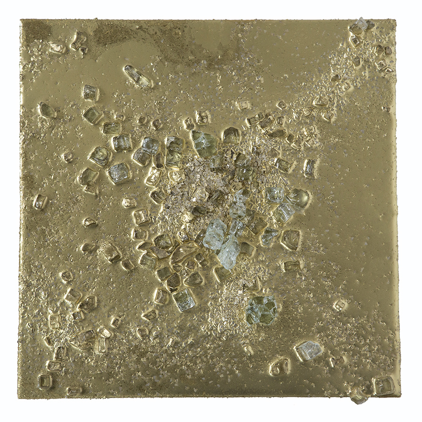 Kristin Schattenfield-Rein Recent Work Glass, Gold Leaf, Gold Dust, Glass Shards, Oil & Acylic Ink on Birch Panel