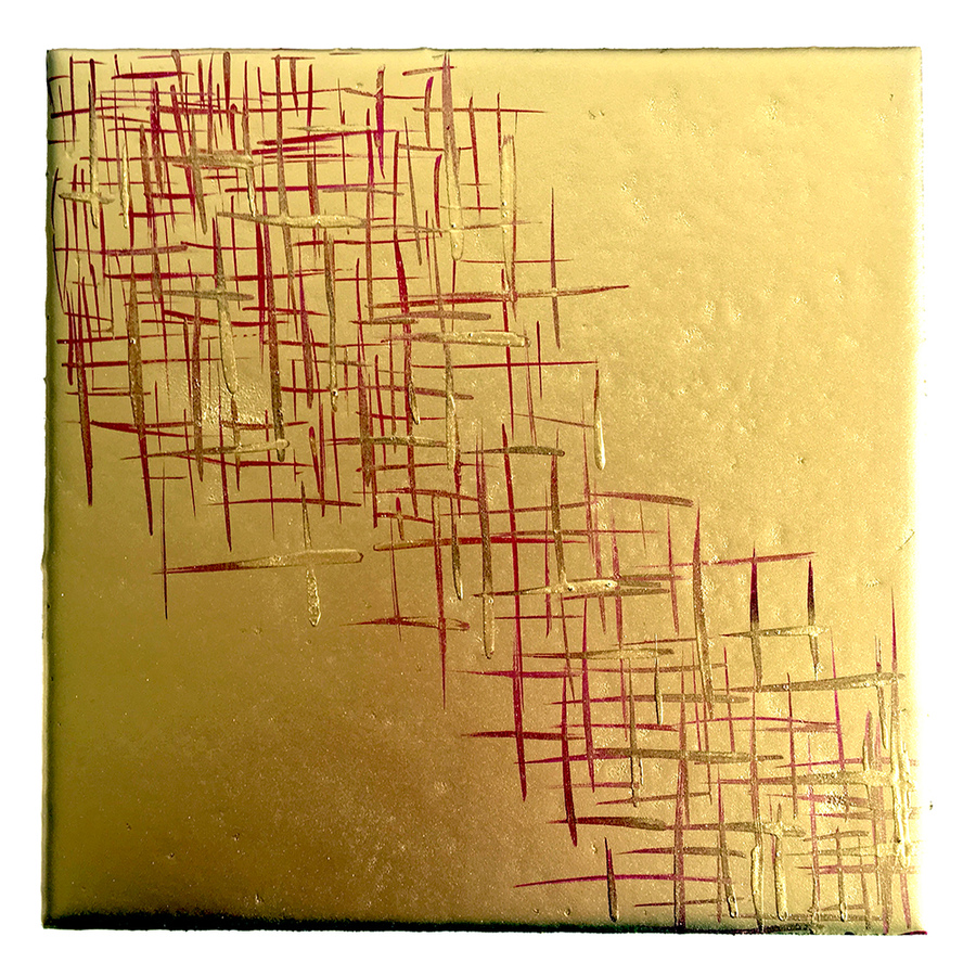 Kristin Schattenfield-Rein Recent Work Gold Leaf, Gold Dust, Resin, Acrylic Ink on Birch