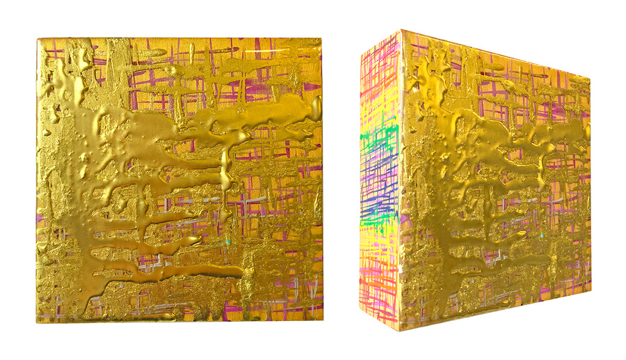 Kristin Schattenfield-Rein Recent Work Gold Dust, Resin, Enamel & Acrylic Ink on Birch Panel