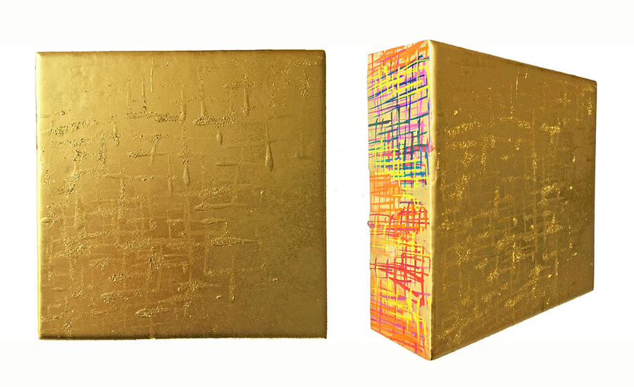 Kristin Schattenfield-Rein Recent Work Gold Dust, Resin, Enamel & Acrylic Ink on Birch Panel