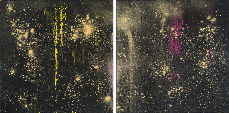 Kristin Schattenfield-Rein We Are All Made Of Stars Oil, Gold Dust, Enamel on Canvas