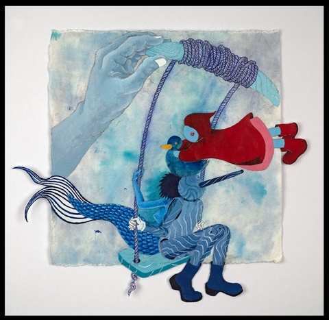 Kyujin Lee Recent Work watercolor, acrylic, ball pointed pen, tissue paper on mulberry paper