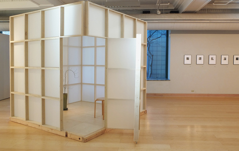 Leigh Ann Hallberg Portable Contemplation Cube  Coroplast, wood, hardware, Japanese Maple