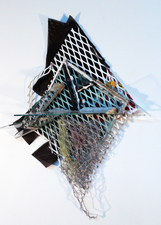 Larry Dell Metal, Glass, Fabric Plate glass, fabrics, acrylic paint, chicken wire, 