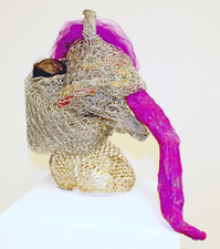 Larry Dell Metal/Fabric Sculpture Chicken wire, steel wire, painted metal mesh, toile fabric.