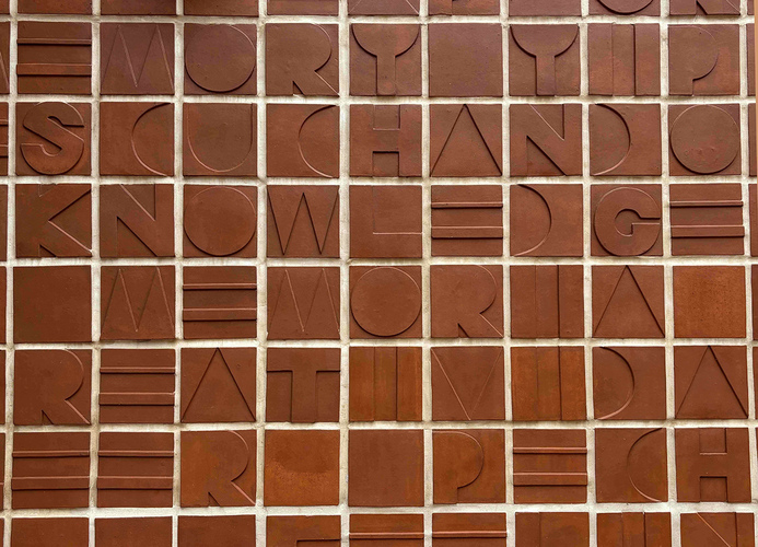                                                                                       LAS HERMANAS IGLESIAS JANELLE > PUBLIC PROJECTS terra cotta tiles, words in English, Español and ‘Iipay Aa