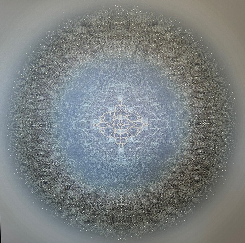 Laura Gurton Bits and Pieces  -  Mixed Media  - Circles  archival digital print on canvas with hand applied Austrian crystals