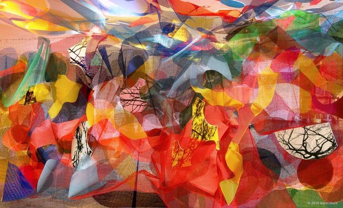 LAUREL SHUTE  2009 Digital Collage depicting my sculpture installation in 2005.  Digital print