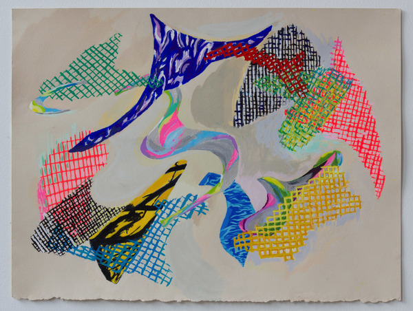 LAUREL SHUTE  2012-2016, Gouache study from collages with interest in effects of layers of colors, light, and shadow.  Gouache