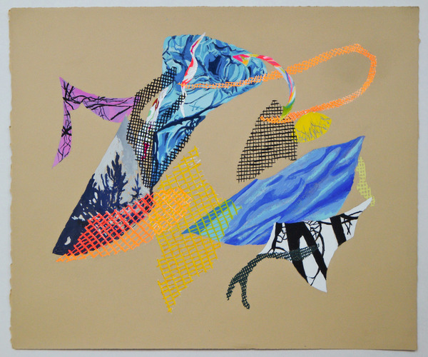 LAUREL SHUTE  2012-2016, Gouache study from collages with interest in effects of layers of colors, light, and shadow.  Gouache 
