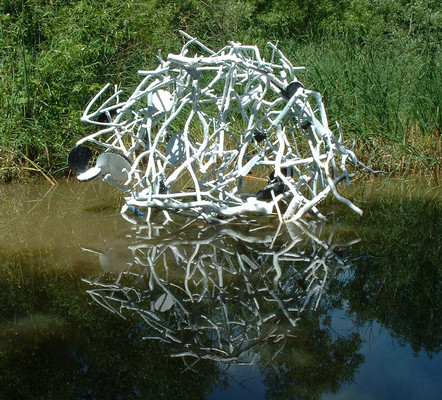 LAUREL SHUTE  Sculpture Installation branches, paint, reflective beads, mixed material 