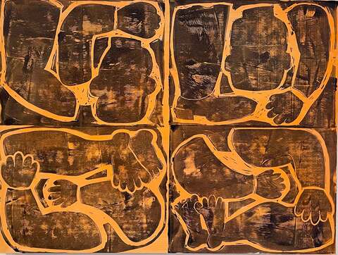 laurence hegarty  ACRYLIC AND BLOCK PRINT ON WOOD PANEL
