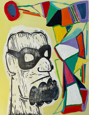 laurence hegarty PAINTING BLOCK PRINT AND ACRYLIC PAINT ON WOOD PANEL