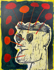 laurence hegarty PAINTING BLOCK PRINT AND ACRYLIC PAINT ON WOOD PANEL