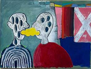 laurence hegarty PAINTING BLOCK PRINT AND ACRYLIC PAINT ON PANEL