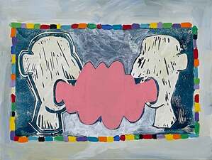 laurence hegarty PAINTING ACRYLIC AND BLOCK PRINT ON WOOD PANEL
