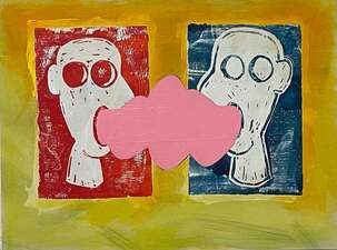 laurence hegarty PAINTING ACRYLIC AND BLOCK PRINT ON WOOD PANEL