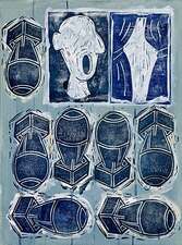 laurence hegarty PAINTING ACRYLIC, SHARPIE PEN AND BLOCK PRINT ON PANEL