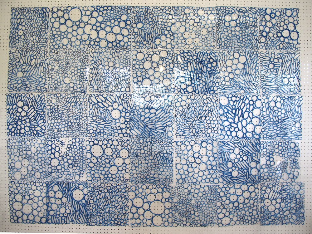 Laurie Olinder Bubbles paint on plastic on pegboard