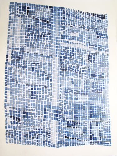 Laurie Olinder Blue Square Flags indigo ink on paper