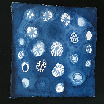Laurie Olinder Blue Circles indigo ink on paper