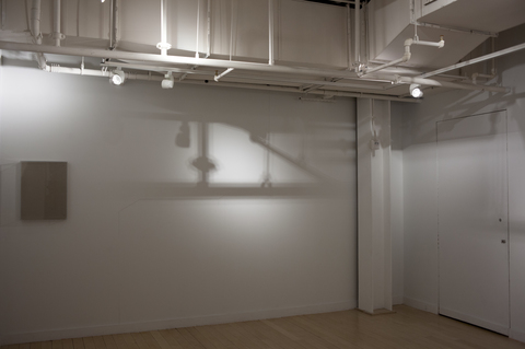 LEAH COOPER projection room materials include: wall vitrines, graphite, light, and shadow, and existing site elements